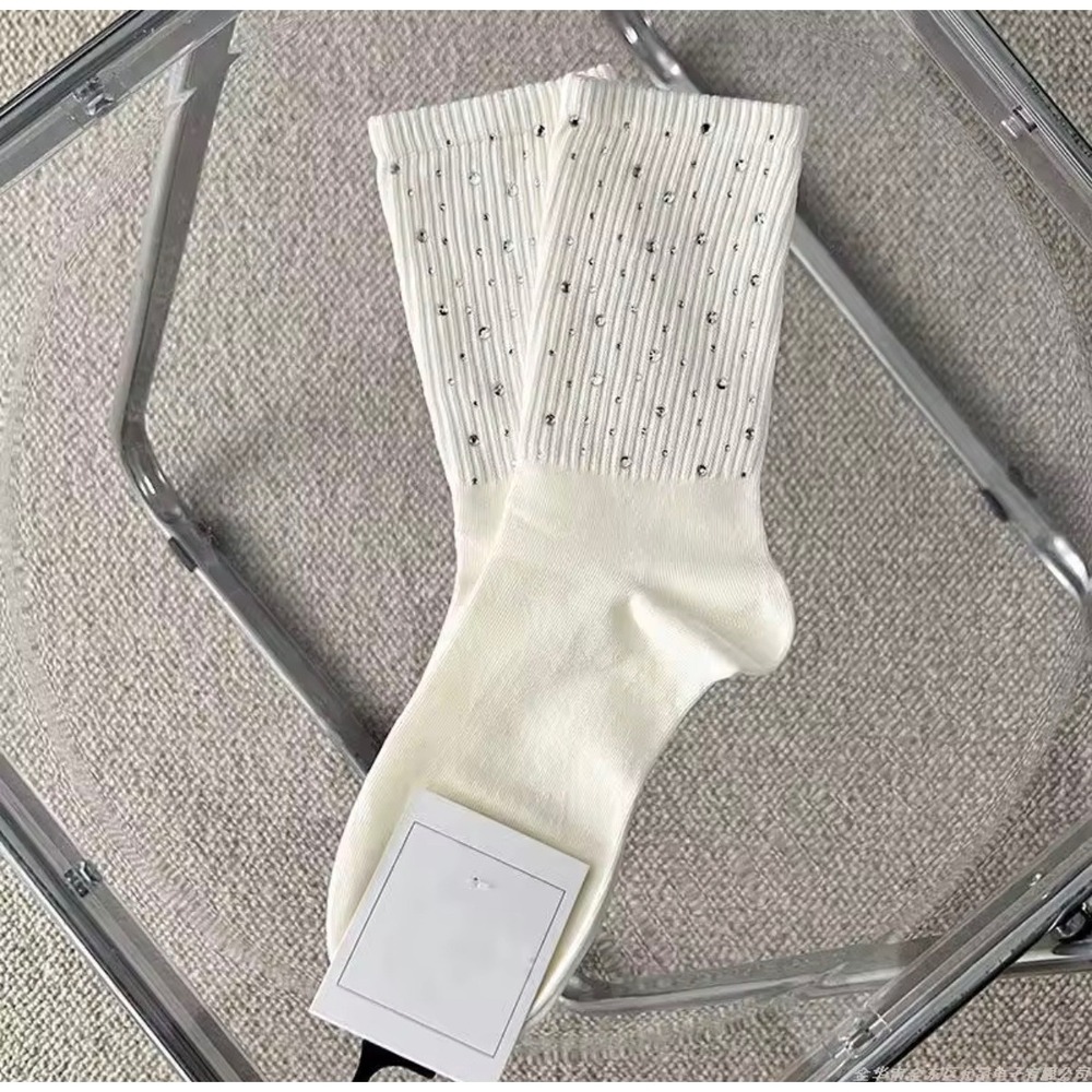 Cream Rhinestone Embellished Ribbed Crew Socks Ivory Sparkle Crystal Ankle NWT
